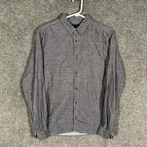 AllSaints Lorella Shirt Mens Medium Gray Striped Cotton Long Sleeve Button Up